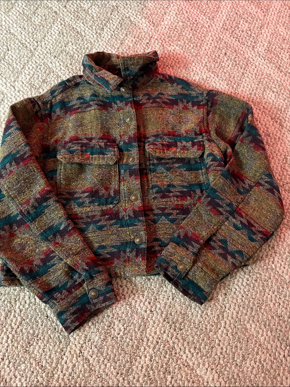 Cropped Aztec Pattern Jacket - Multicolor